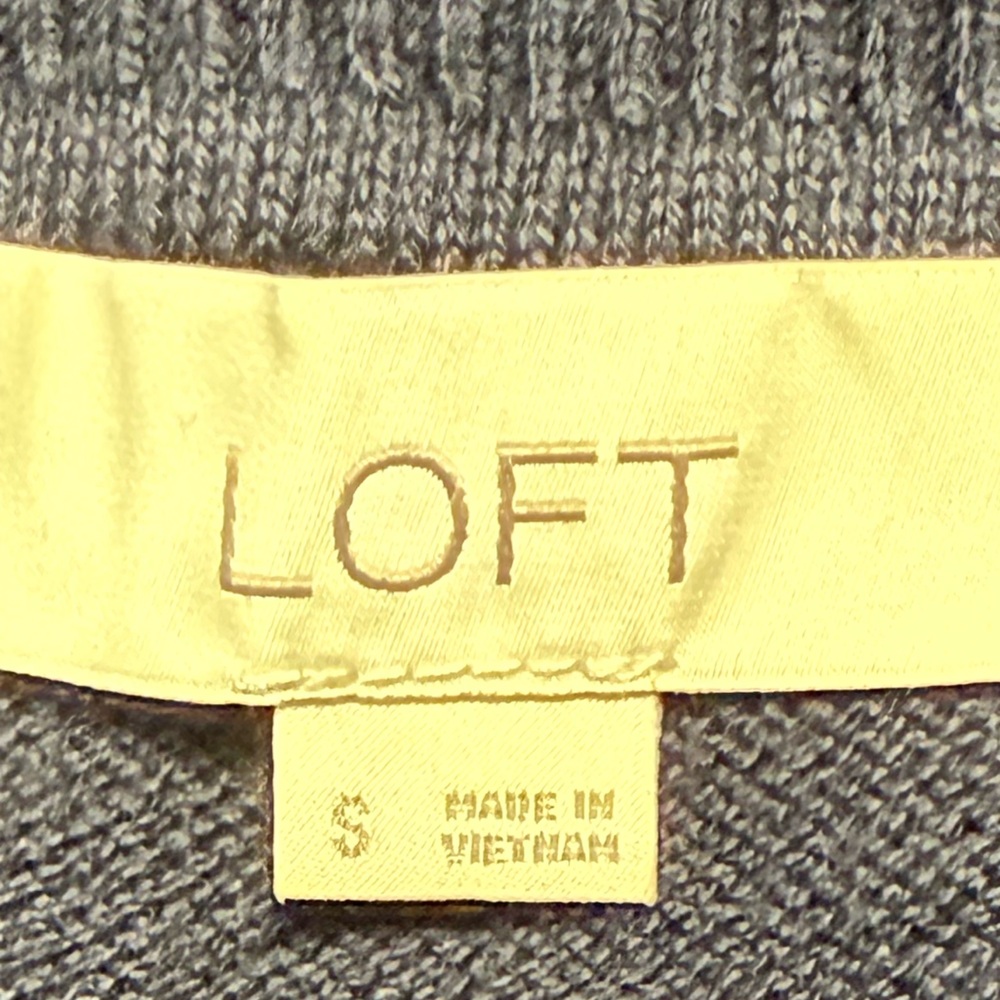LOFT Navy Mixed Media Sweater Balloon Sleeve Knit Top Women’s Small - Picture 5 of 5